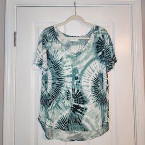 Silky soft dark teal tie-dye v-neck shirt